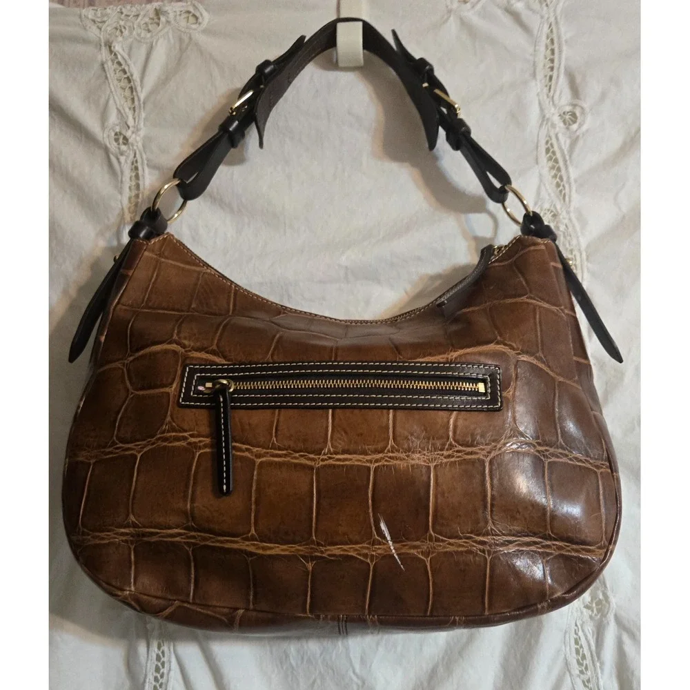 DOONEY AND BOURKE COGNAC EMBOSSED CROC PURSE HANDBAG